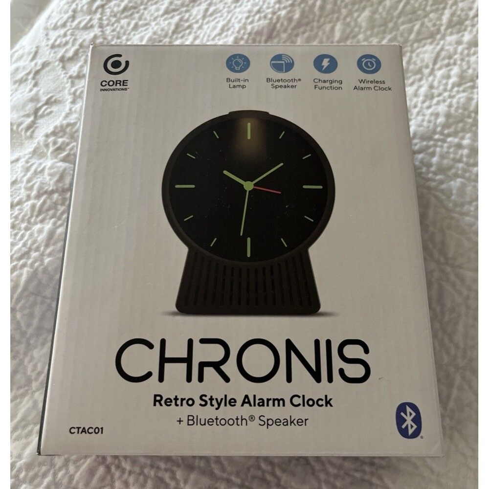 Core Innovations Retro Black Style Alarm Analog Clock Bluetooth Speaker BrandNew